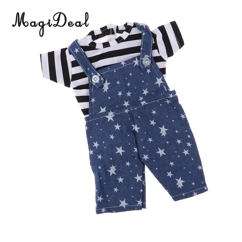16inch Fashion Doll Casual Outfit Suspender Pants Trousers & Stripe Tops T-shirt Garment For Sharon Girl Doll Clothing