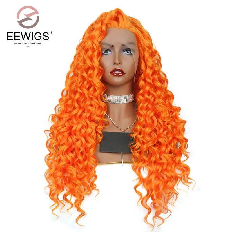 

EEWIGS Heat Resistant Synthetic Lace Front Wig Free Parting 180% Density Orange Wig African American Curly Wigs For Black Women