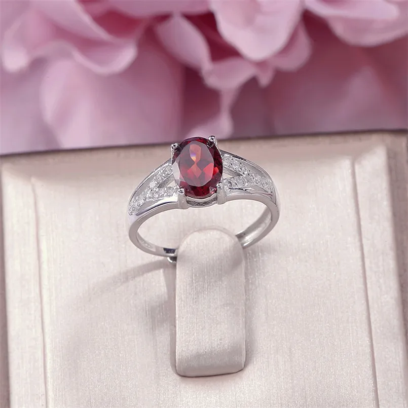 

Fine Jewelry Solid 925 Silver Rings For Women 8*6mm Garnet Natural Luxury Gemstone Oval Red Adjustable Ring Anillos R-GA004