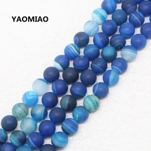 

YAOMIAO New Elegant Blue Natural Stone Weathered Frosted Agates Bracelets Necklace Carnelian Round Loose Beads 6,8,10mm DIY