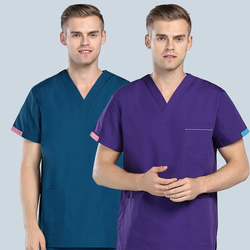 

Women & Man Surgery Cloths Short Sleeves Nurse Uniform Solid Color Medical Scrubs Set Doctor Suit Hospital Dental Grown