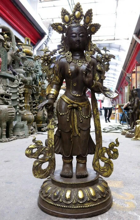 

xd 001578 38" China Tibet Bronze gild lotus Tara Kwan-yin Bodhisattva Sculpture Statue