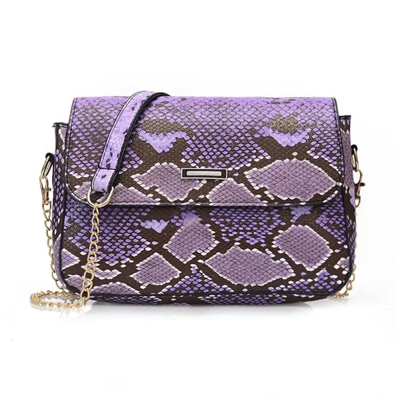 Женская змеиная сумка через плечо, высокое качество, из искусственной кожи, квадратный Змеиный лоскут, Сумки для дам, сумочка для свадебной вечеринки - Цвет: Фиолетовый