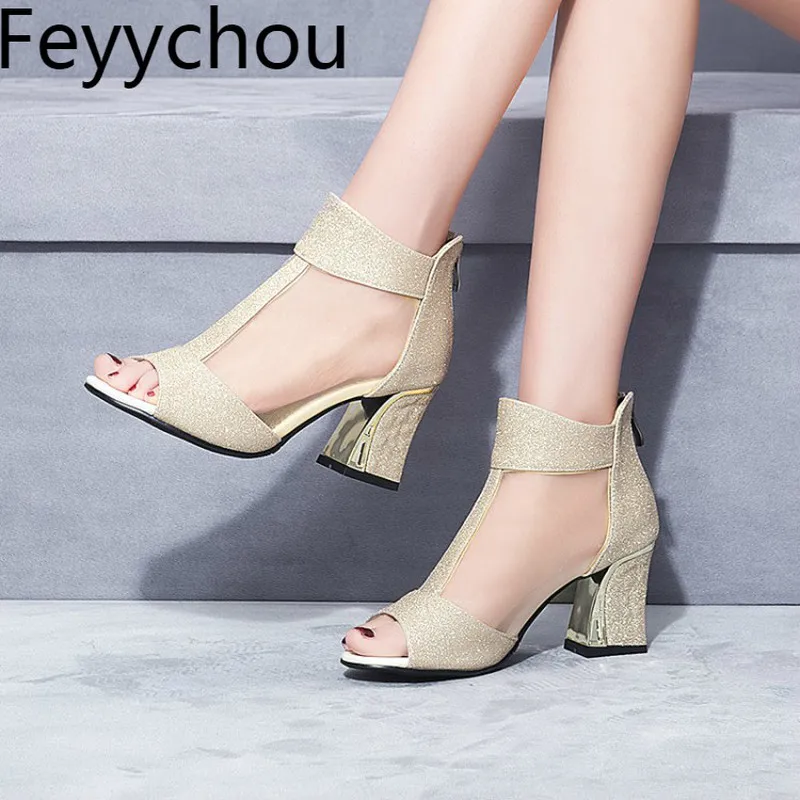 

Women Sandals 2018 New Sexy Fashion Spring Summer Lace Air Mesh Peep Toe Zip High Heels Platform Party Casual Shoes Black Gold
