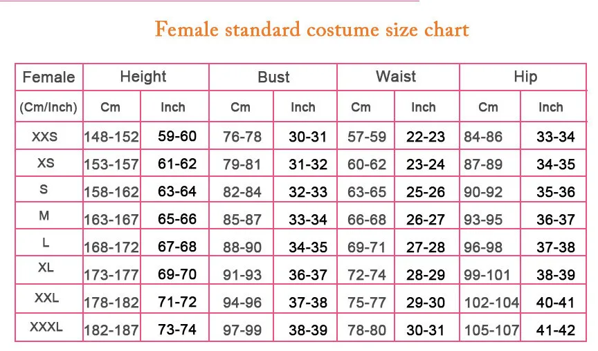 female size chart