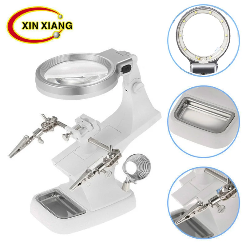 Xinxiang Magnifier 3X 4.5X Welding Magnifying glass LED illumination Soldering Iron magnifier Alligator Clip Hold Clamp Loupe    (7)