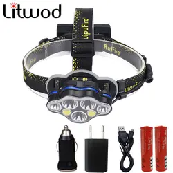 Litwod Z20 7Led T6 Фара Супер яркие фары аккумуляторная фара портативный глава свет факела для 18650 Батарея