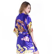 Женское кимоно с принтом животных, гейша, женское банное полотенце на липучке, Королевская Синяя атласная ночная рубашка, летняя Новинка, миниатюрная ночная рубашка с драконом, один размер
