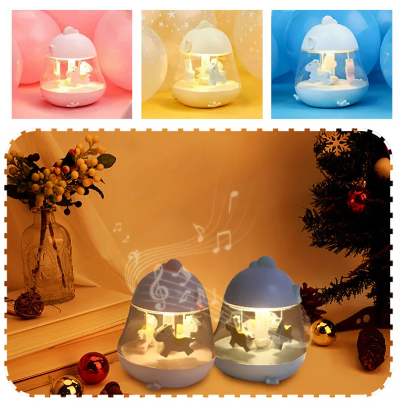 

1PC USB Charging Carousel Music Light Baby Music Box Colorful Led Bedside Night Light Rechargeable Touch Cute Music Lamp