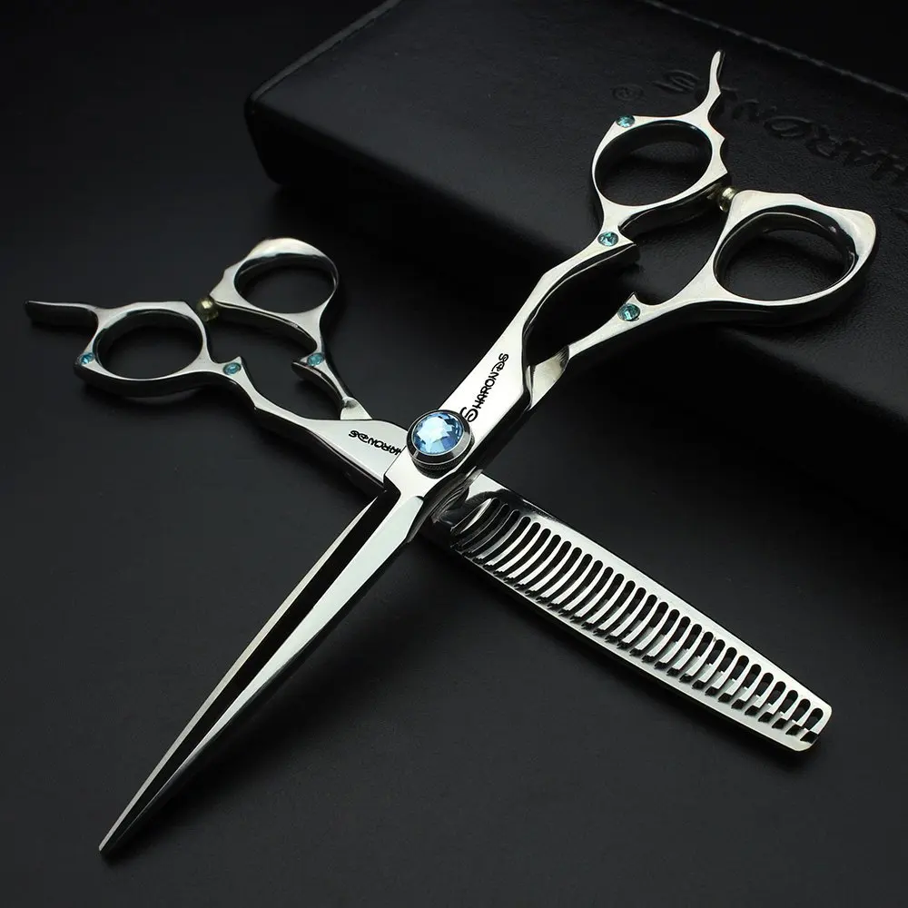 

6 inch Hair Cutting Thinning Scissors Japan 440c Blue Gem Silver Handle Hairdressing Shears Barber Special Salon Tools