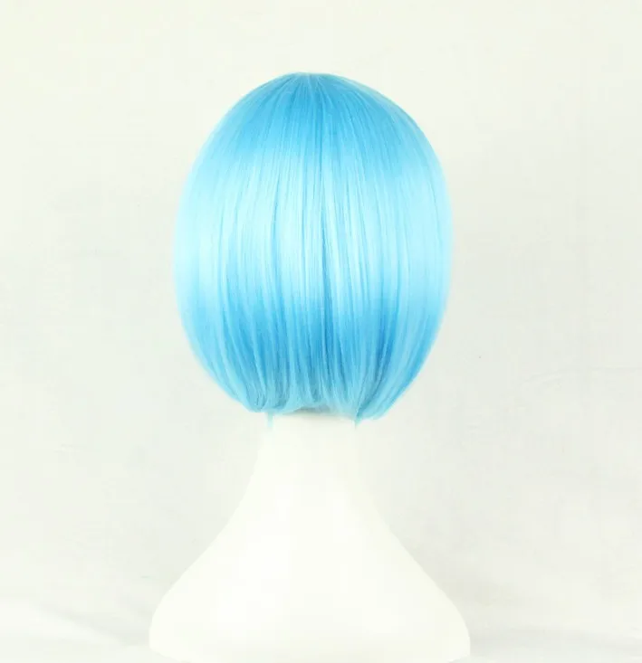 Synthetic Wig Short Bob Wavy Sky Blue Heat Resistant Carnival Halloween Costume Cos-play Hairpiece