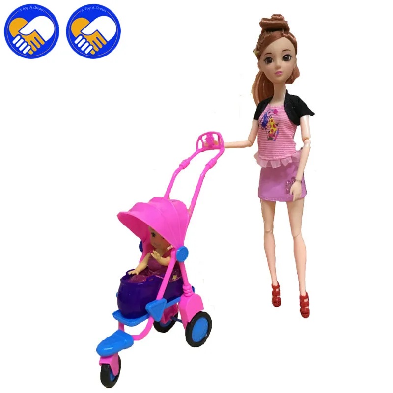 

Kids Play House Nursery Furniture Stroller Plastic Trolley Accessories Toys For Barbiee Kelly Size Doll Puppet Gifts