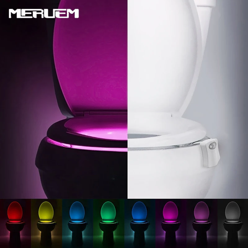 

1pcs Smart Bathroom Nightlight LED Body Motion Activated On/Off Seat Night Light Toilet lamp 8 colors