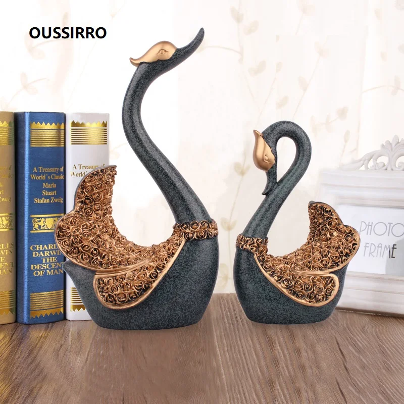 

European Luxury Creative Resin Swan Ornament Home Decoration Crafts TV Cabinet Office Statues Accessories Wedding Gift Figurines
