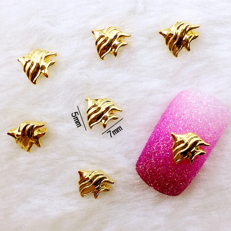 10 шт./лот 5*7 мм Золотая рыбка металлический сплав украшения для ногтей 3D DIY