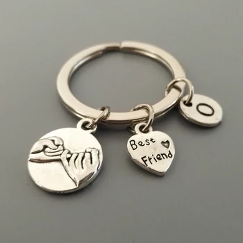 

BBF Gift Keyring Promise Pinky Keydangle Best Friend heart Keysholder 26 Initail Optional Keyfob Bagchain