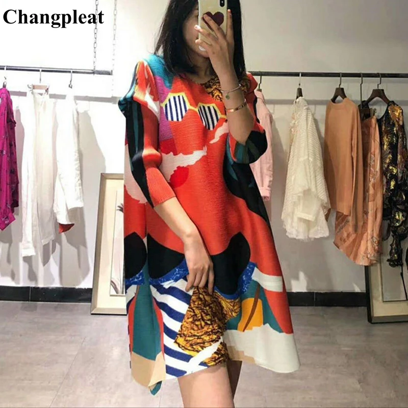 Changpleat 2019 Весенние новые женские футболки с принтом топы miяка плиссированные