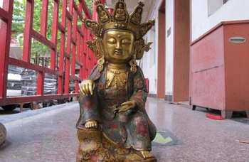 

16"Tibet 100% bronze cloisonne Sit freedom Sakyamuni Tathagata Buddha statue