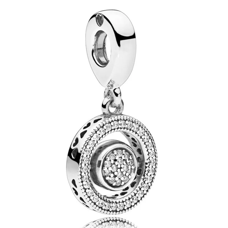 

New 925 Sterling Silver Bead Charm Openwork Radiant Spinning Hearts With Crystal Pendant Beads Fit Pandora Bracelet Diy Jewelry