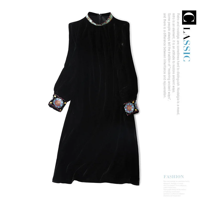 Geborduurde fluwelen bloemen zijden jurk 2019 lente zomer vrouwen lange casual sexy beach jurken bohemian plus size boho elegante Geborduurde fluwelen bloemen zijden jurk 2019 lente zomer vrouwen lange casual sexy beach jurken bohemian plus size boho elegante