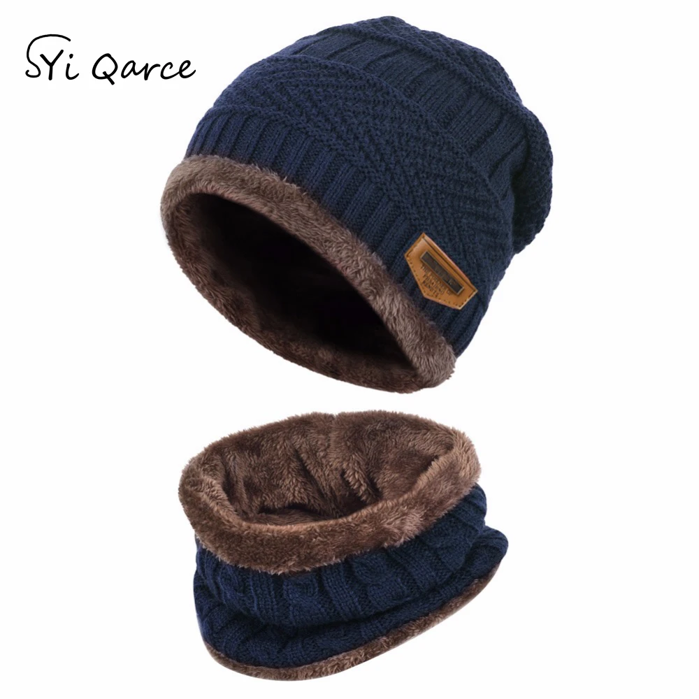 

SYi Qarce 2Pcs Kids Winter Warm Knitted Hat with Scarf Set Skullies Beanies for 3-14 Years Old Boy's Children Outdoor Sport Set