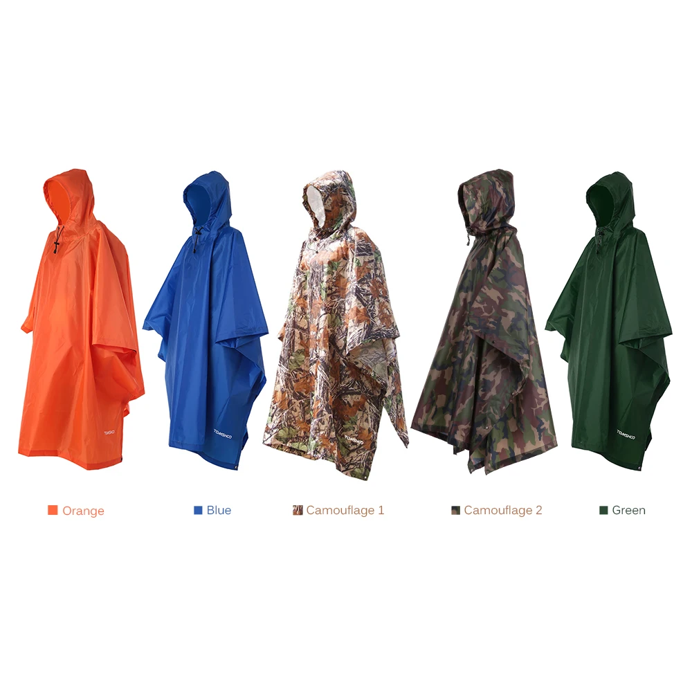 TOMSHOO Multifunctional Lightweight Raincoat with Hood for Outdoor Camping Tent Mat Hiking Cycling Rain Cover Poncho rain jacket