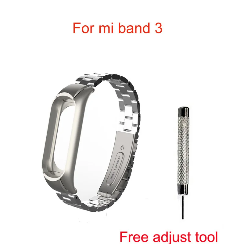 Металлический ремешок для Mi Band 3 браслет Mi Band 2 браслет из нержавеющей стали Безвинтовой MiBand 3 2 браслеты сменный ремешок на запястье - Цвет: Mi3 type4 silver