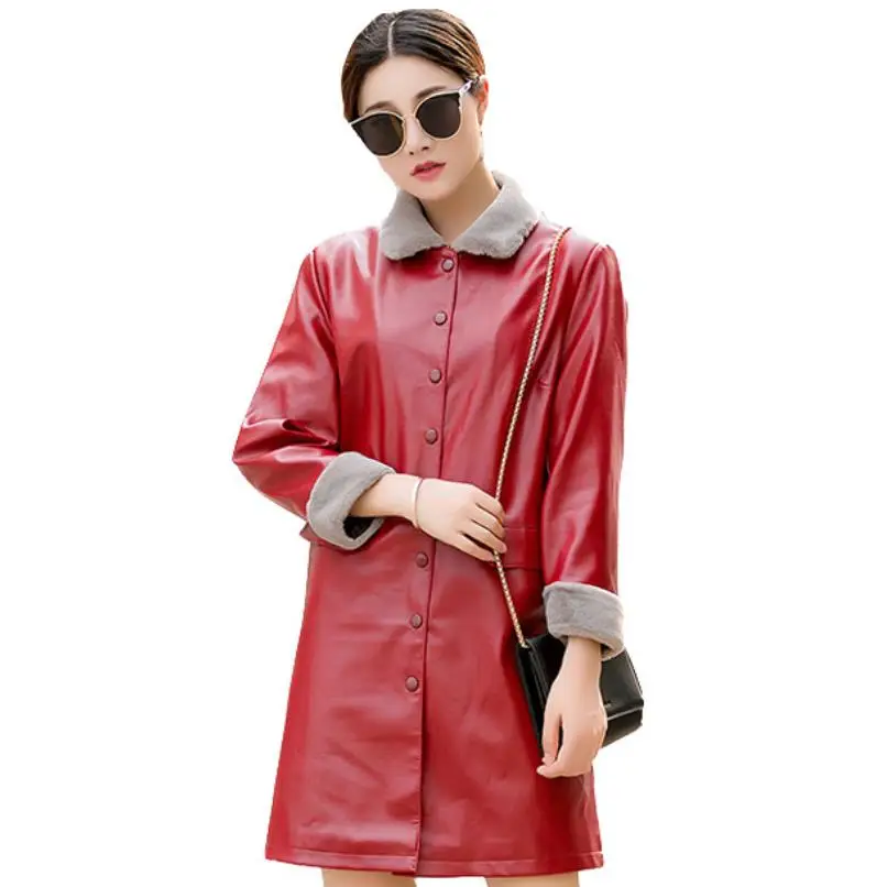 Women faux Leather Jacket Long sleeve Female PU coat Plus velvet thick | Женская одежда