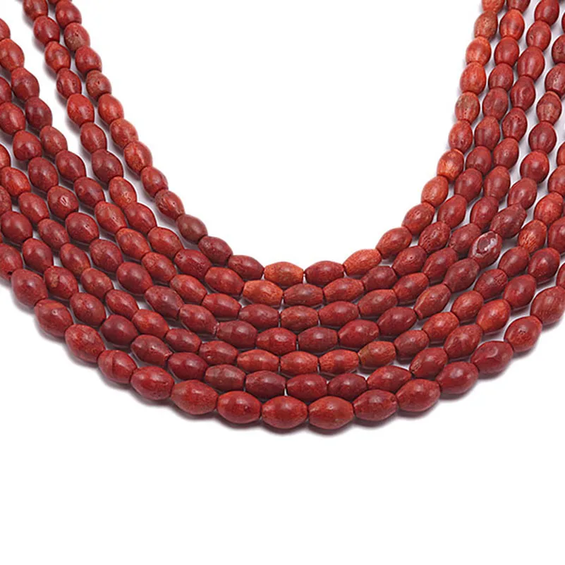 

JYX Wholesale 9x7mm Rice-shaped Red Sponge Coral Beads Loose String Strand DIY Handmade Gemstone 16.5"