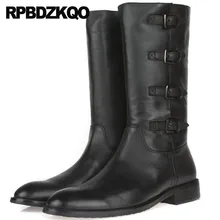 Высокое качество Настоящая кожа высокие Первый слой кожи черный Круглый носок осень ретро мото боты коренастый мужская молния обувь полусапожки удобные мода мужчина комфортно