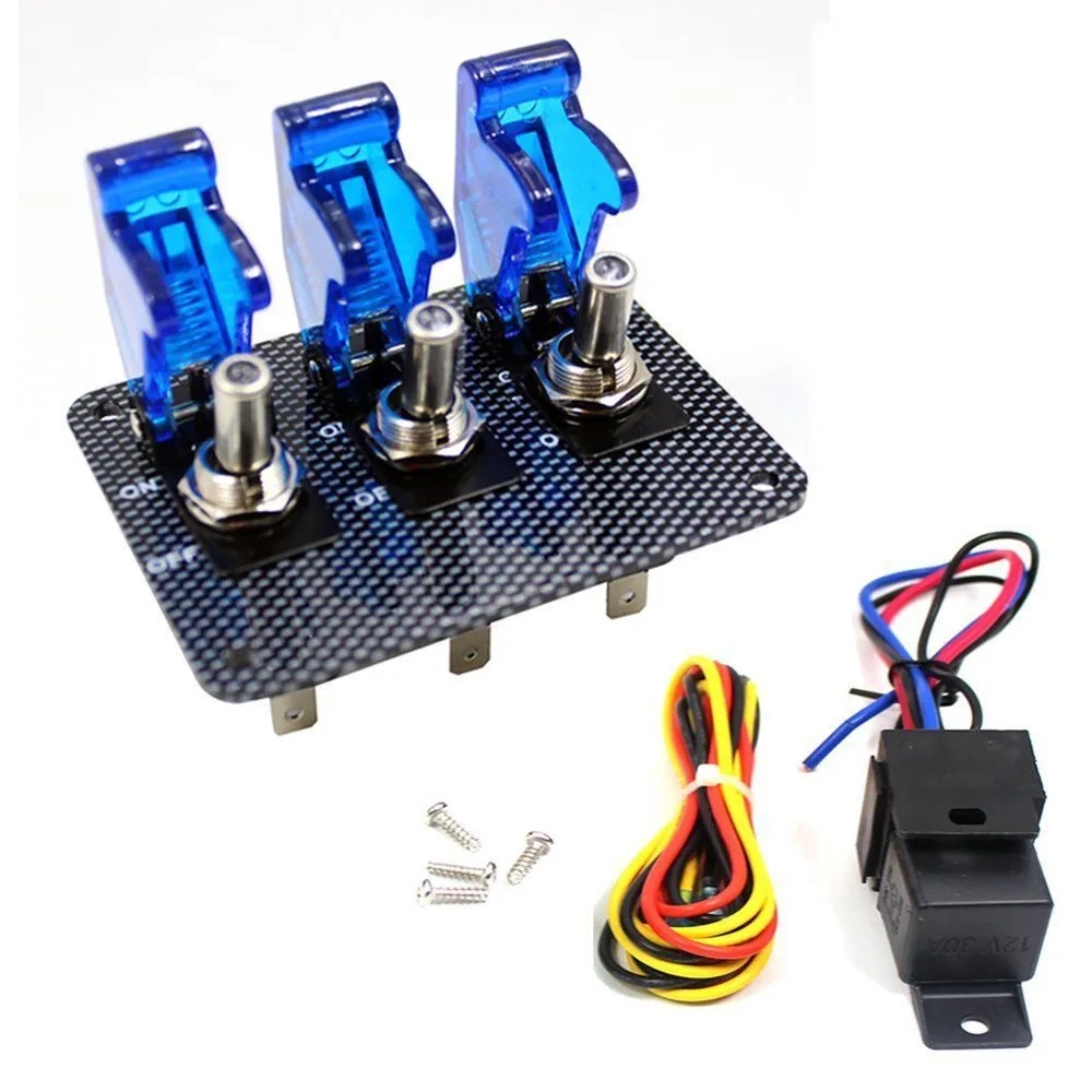 

New 12V LED 3 Toggle Switch Panel Carbon Fiber for Racing Car Engine Start Ignition