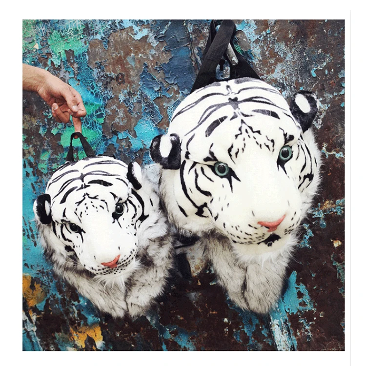 Mochila de Pelúcia Escolar de Animais para Casal Tiger Lion Head Mochila Feminina Engraçada 3d 12 High Quality Bolsas e Malas