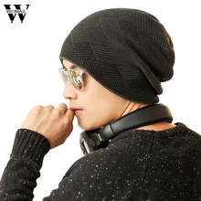 Мужская теплая мешковатая вязанная Зимняя шерстяная вязаная Лыжная Шапка Шапки