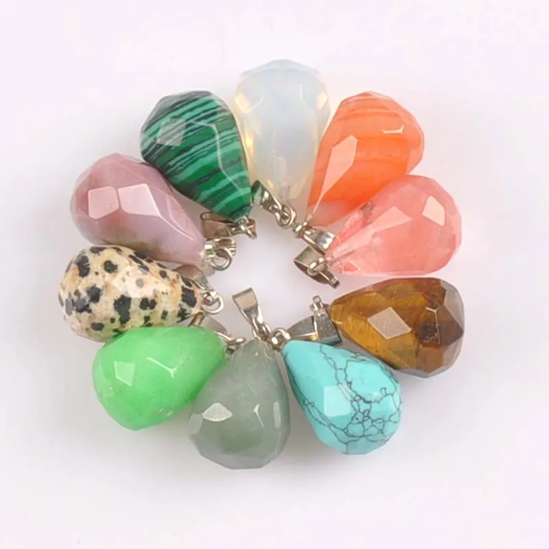 

1 Pcs Assorted Natural Stone Water Drop Pendants Pendulum Crystal Fluorite Opalite obsidian Chakra Healing Reik 22x13mm TRS0235X