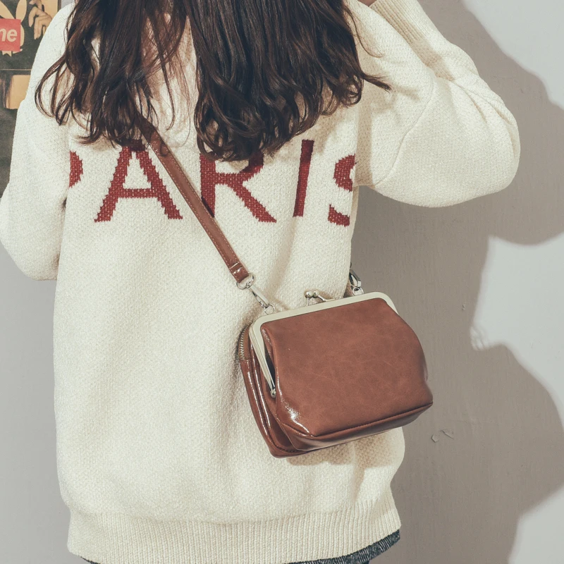 Vintage Women Shoulder Crossbody Messenger Bag PU Leather Fashion Double Kiss Lock Shell Bags Women's Handbags