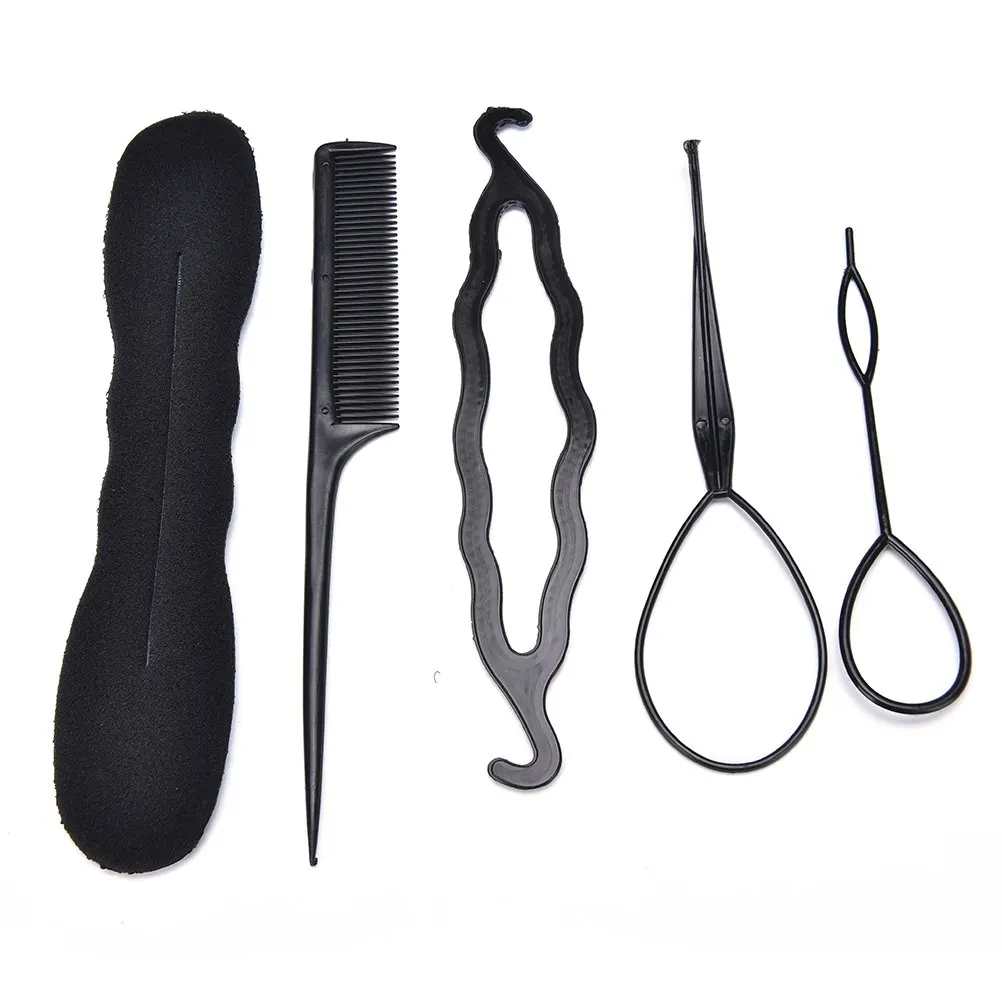 1 Set Black Plastic Comb Hair Bun Maker Twist DIY Styling Tools Pull Clips For Women Hairpins |