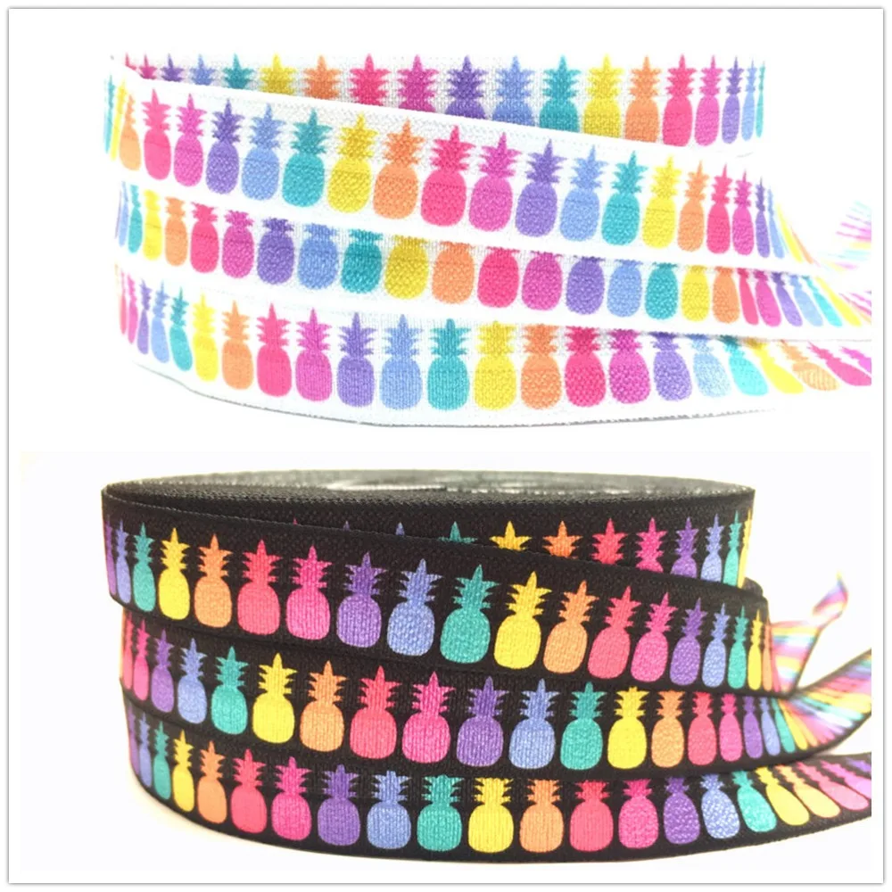 

5Yards 16mm Colorful Pineapple Printed Fold over elastic FOE Hand Crafts Accessories DIY Hair tie elastic bands