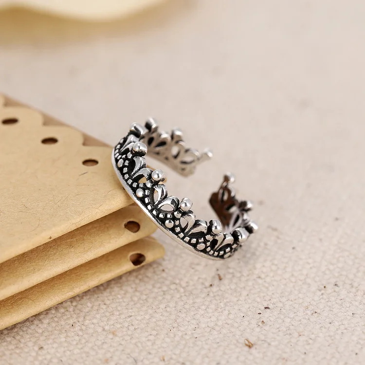

New Designer 925 Sterling Silver Hollow Crown Rings for Women Exaggerated Personality Adjustable Fashion Antique Ring
