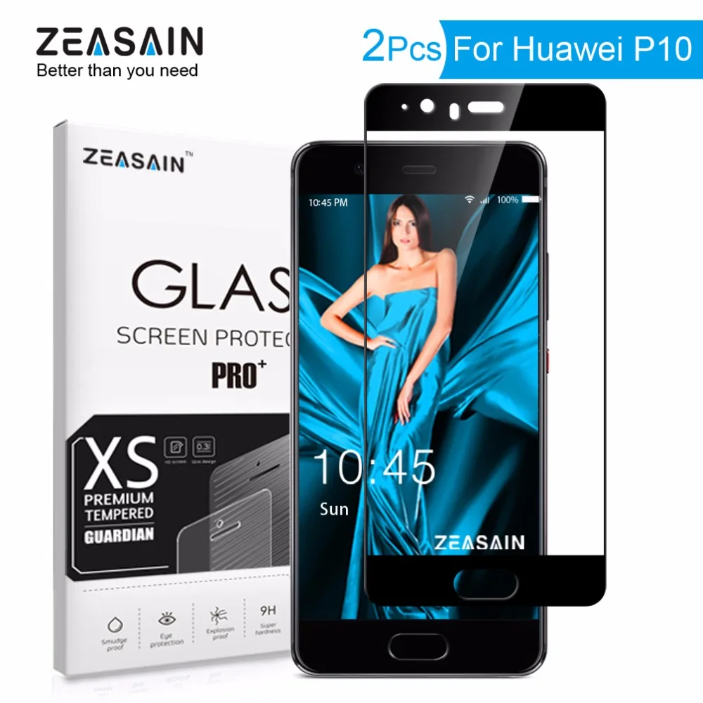2 Pack Original ZEASAIN 2.5D 9H Full Cover Tempered Glass Screen Protector For Huawei P10 P 10 Toughened Protective Glass Film