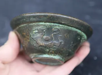 

100MM/3.9"collect China Bronze Animal Four Immortals Beast Qinglong White Tiger Rosefinch Xuanwu Bowl Bowl-like Object 497g