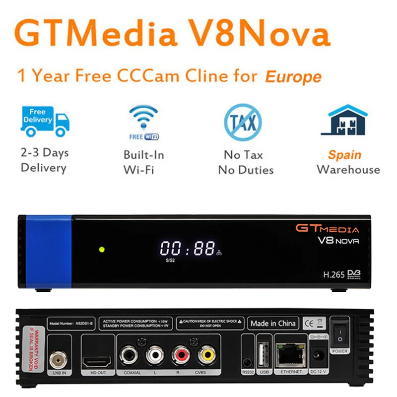 GT медиа V8 Nova DVB-S2 Freesat спутниковый ресивер V8 Супер новая версия H.265 wifi+ 1 год Европа Испания PT DE PO ТВ Декодер - Цвет: NOVA with Clines