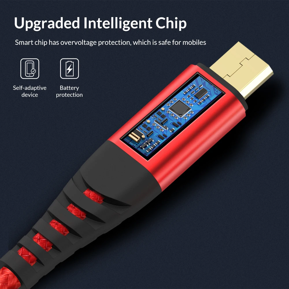 Кабель Micro USB TOPK в нейлоновой оплетке для синхронизации данных и зарядки|Кабели