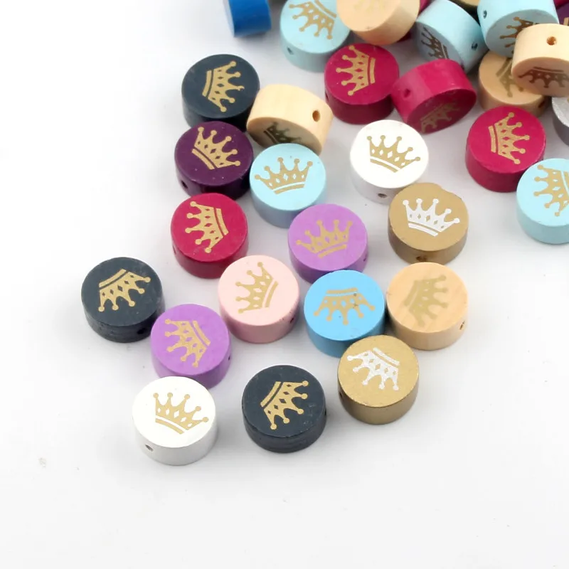 

Mixed Color 15pcs 20mm Crown Pattern Wood Beads for Jewelry Making DIY Baby Pacifier Clip Rattle Wooden Beads Accessories
