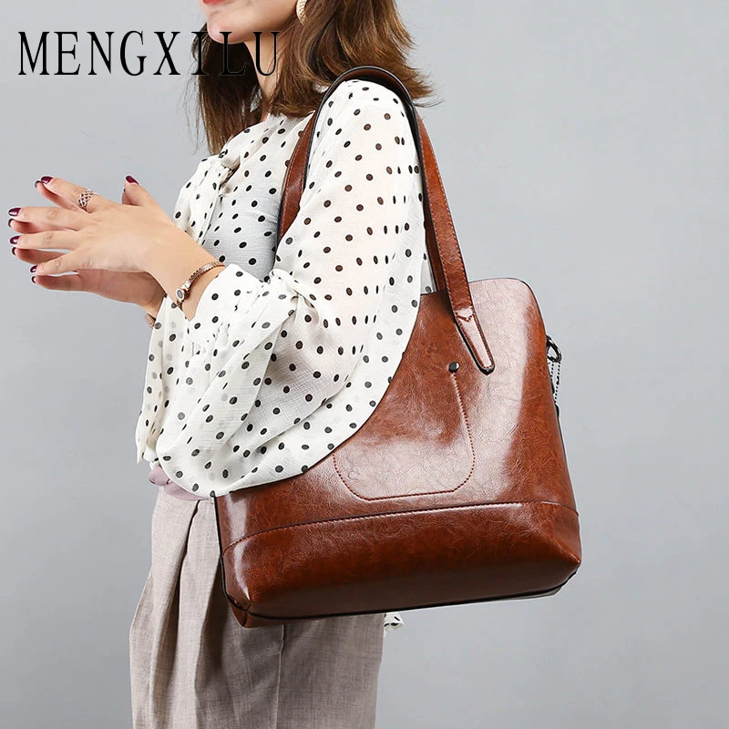 

MENGXILU 2018 Tans Messenger Bags Women Leather Handbags Female Designer Vintage Big Casual Tote Bag Ladies Shoulder Bag bolsos