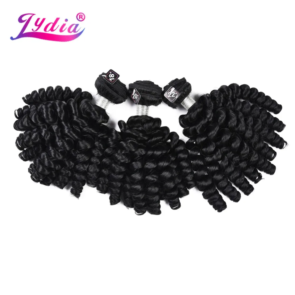 Feixes de Cabelo Onda para as Mulheres Lydia Sintética Bouncy Curly Hair Extensions Preto Natural Tecelagem 18-22 Polegada Duplo Trama 3 Pçs – Lote