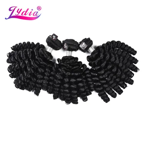 Feixes de Cabelo Onda para as Mulheres Lydia Sintética Bouncy Curly Hair Extensions Preto Natural Tecelagem 18-22 Polegada Duplo Trama 3 Pçs – Lote