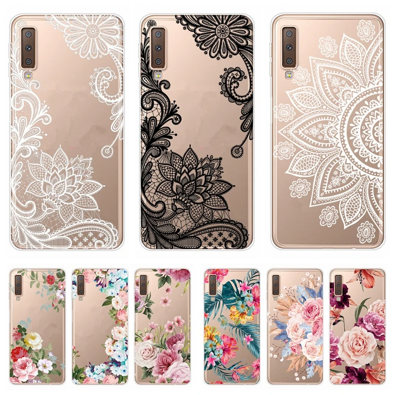 

for Coque Samsung Galaxy A7 2018 Case Retro Flowers Clear Soft TPU Silicone Cover on for Samsung Galaxy A7 2018 A750F Fundas