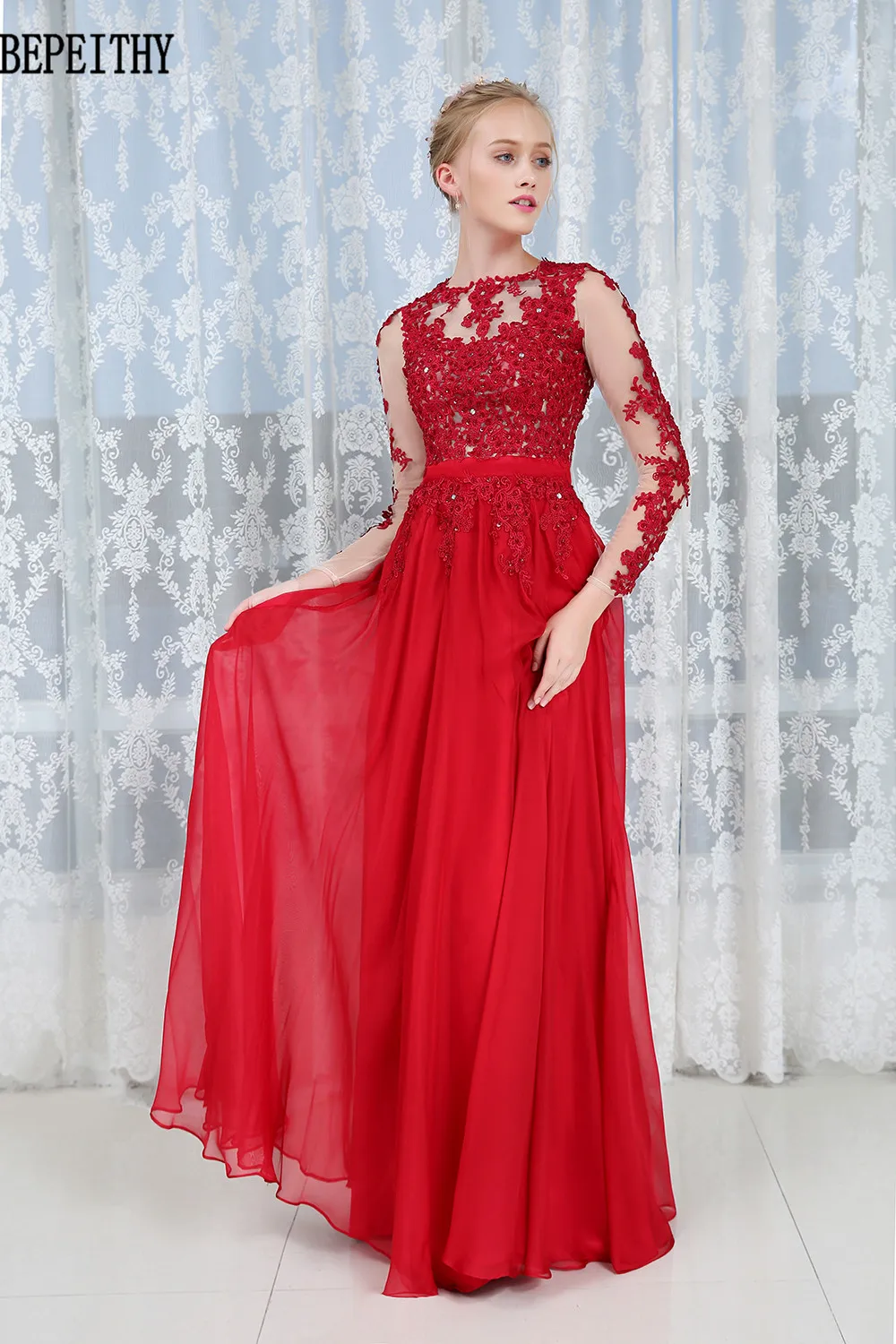 BEPEITHY vestido de festa Vestidos Longo длинное красное вечернее платье Формальные платья Бисероплетение на заказ платье для выпускного вечера новое поступление
