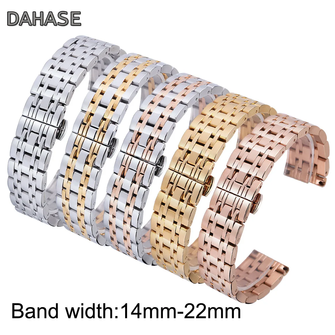 7-beads 14mm 16mm 18mm 20mm 22mm Stainless Steel Watch Band Solid Butterfly Buckle Metal Strap Smart watch Wristband Belt OL7Z 7-beads 14mm 16mm 18mm 20mm 22mm Stainless Steel Watch Band Solid Butterfly Buckle Metal Strap Smart watch Wristband Belt OL7Z