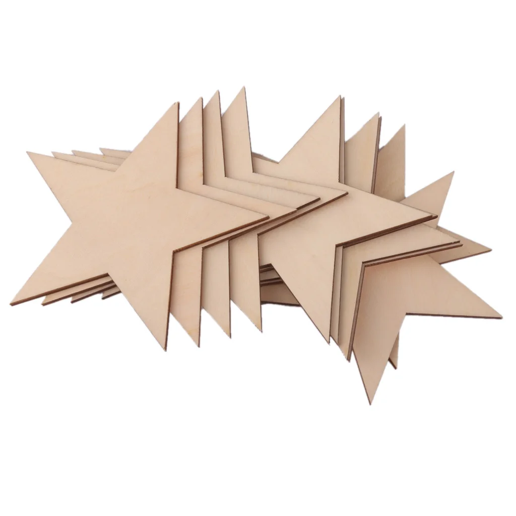 20pcs Natural Unfinished Star Shape Wooden Embellishments for DIY Crafts for Wedding Party Christmas Decoration 80mm 100mm